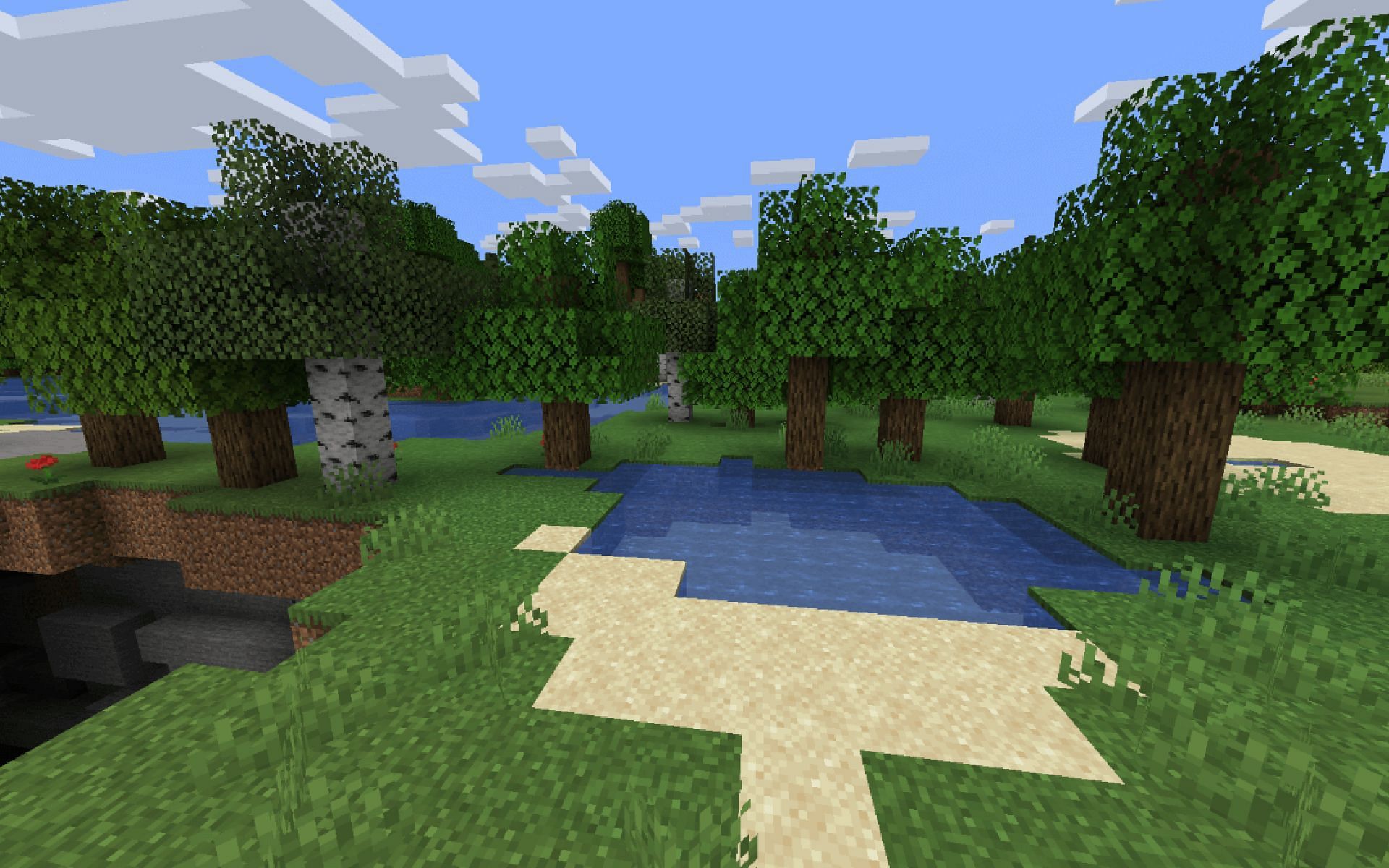 An image of oak trees in-game. Image via Minecraft)