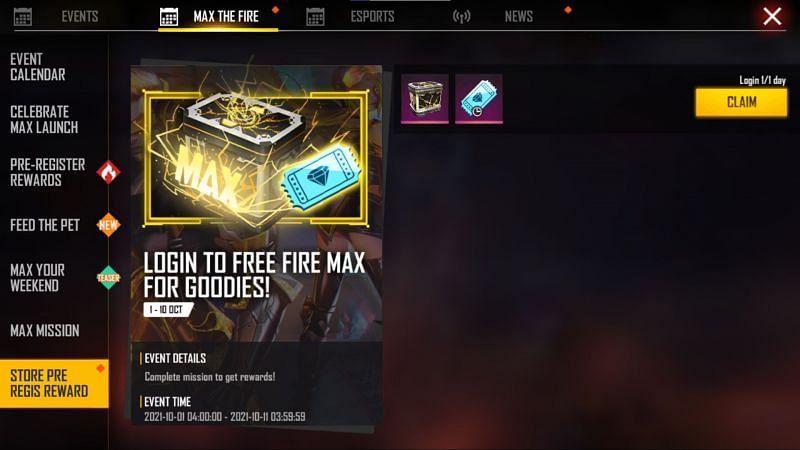 Pre-registration rewards (Image via Free Fire MAX)