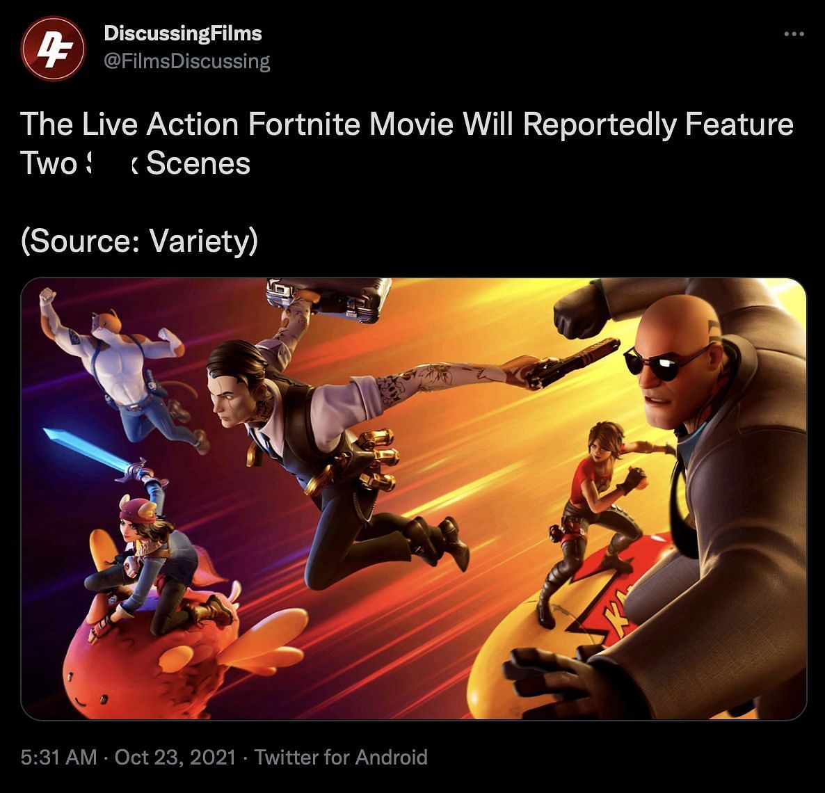 Upcoming Fortnite movie to feature 2 controversial scenes (Image via DiscussingFilms/Twitter)