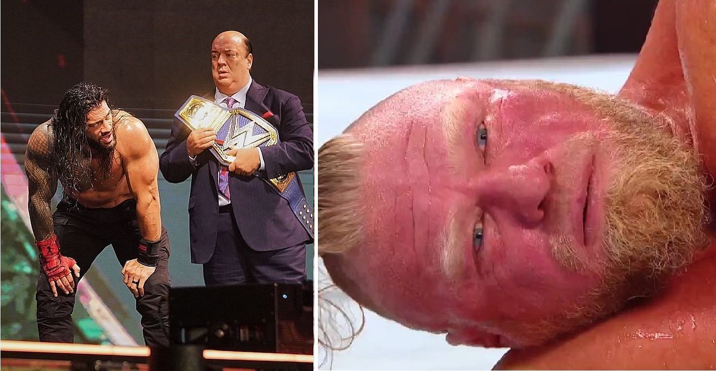 Roman Reigns and Paul Heyman; Brock Lesnar after his Crown Jewel loss