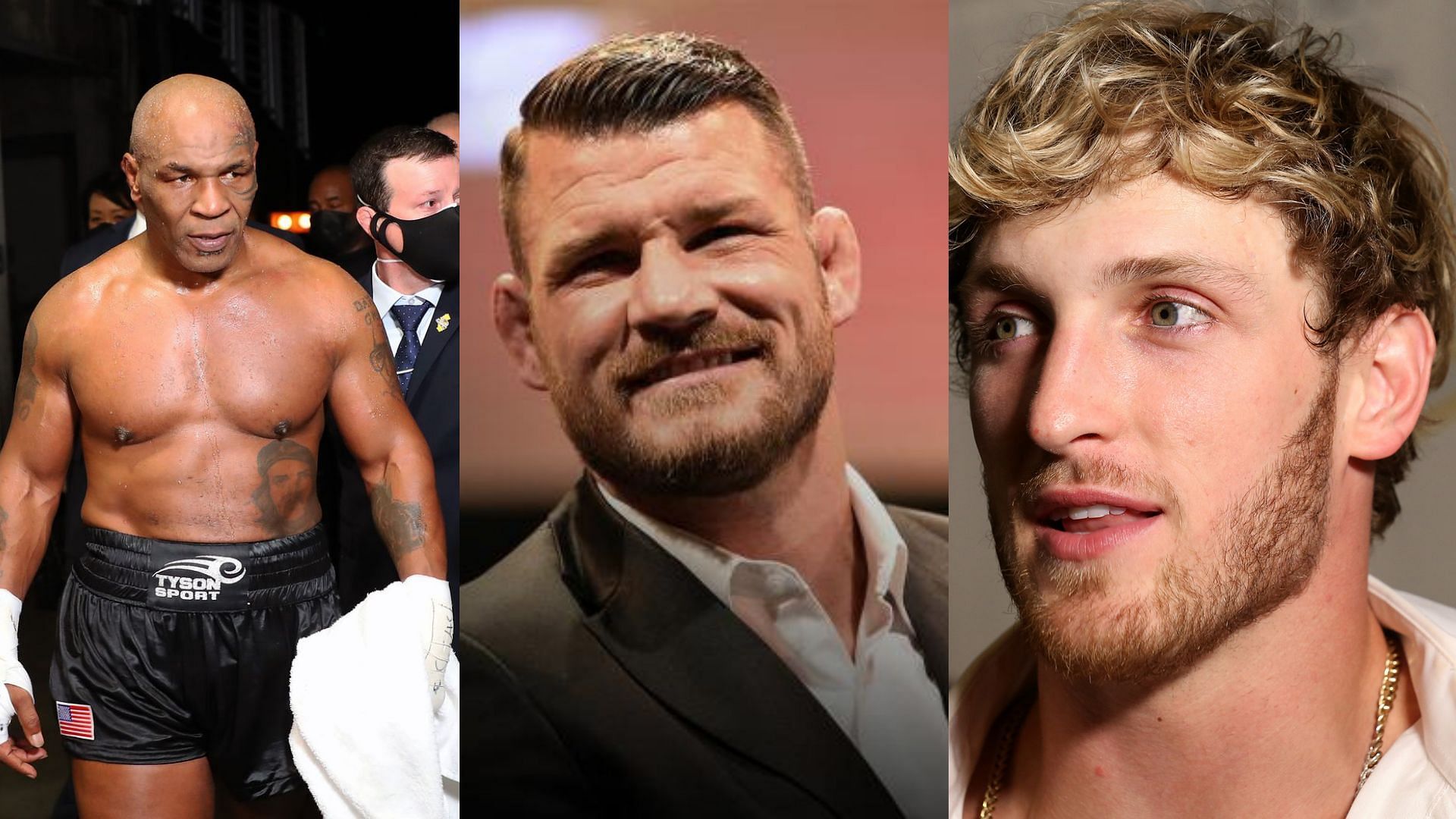 Michael Bisping (center) has previewed the Mike Tyson (left) vs. Logan Paul (right) fight