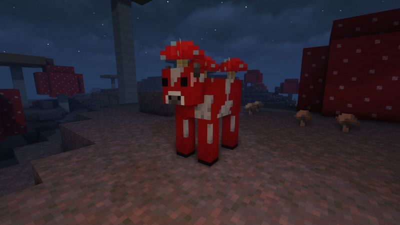 A mooshroom in the rare mushroom biome (Image via Minecraft)