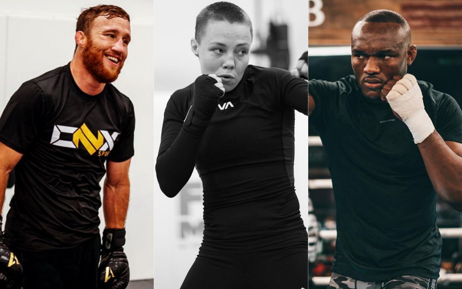 Justin Gaethje (left), Rose Namajunas (middle) and Kamaru Usman (right) [Image credits: @justin_gaethje, @usman84kg and @rosenamajunas on Instagram]