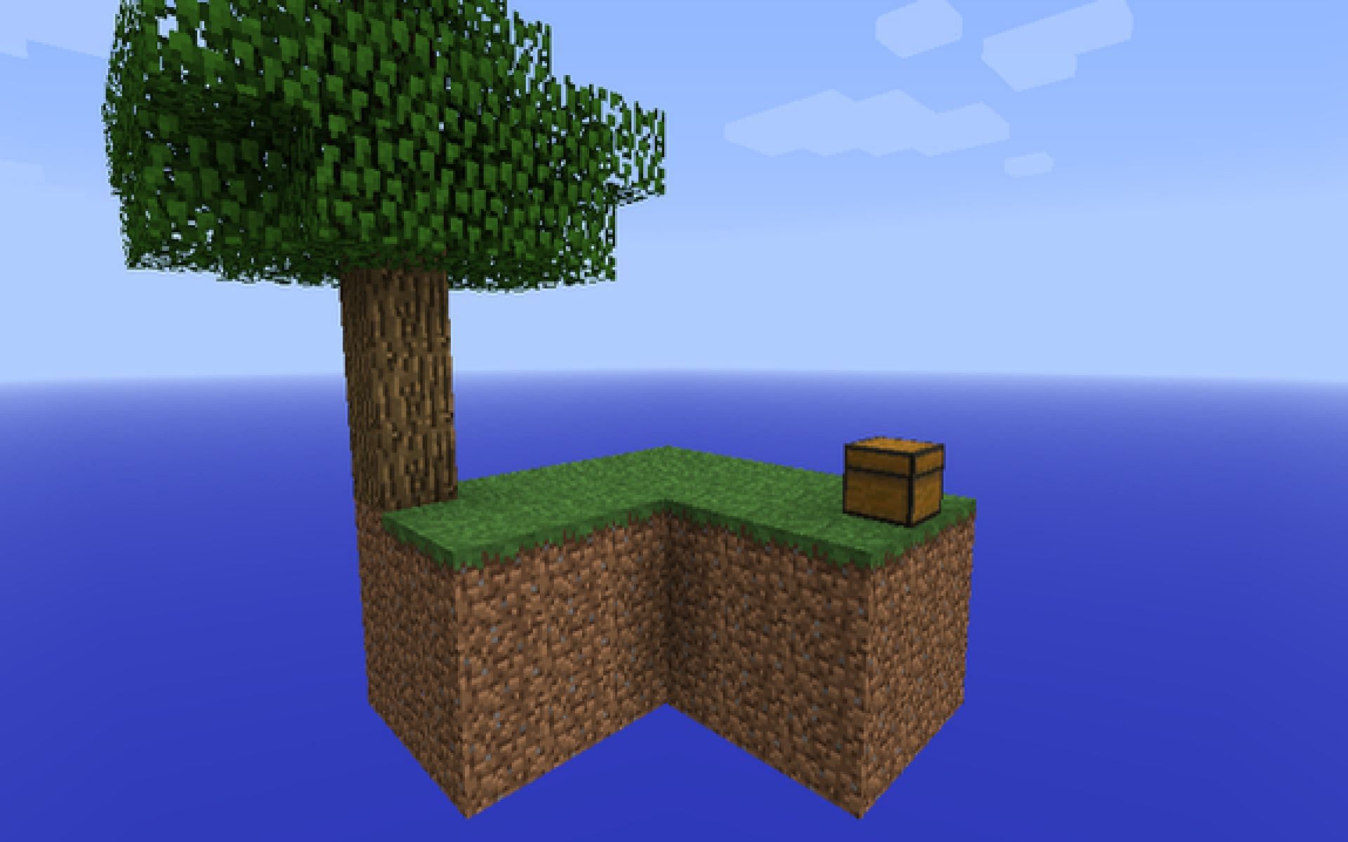 An image of a classic Skyblock map in-game. Image via Minecraft.