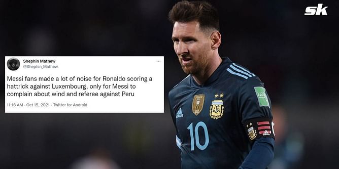 "This is the difference" - Cristiano Ronaldo fans aim dig at Lionel Messi for blaming the wind during lackluster win over Peru