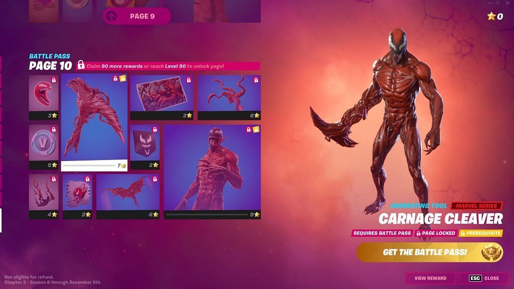Carnage and all his cosmetics have been difficult to get to thus far. (Image via Epic Games)