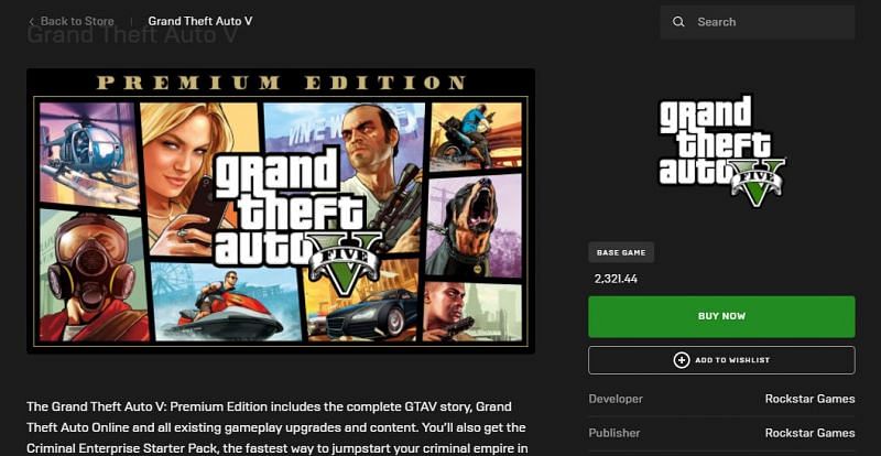 Purchasing GTA 5 on the Epic Games Store (Image via the Epic Games Store)