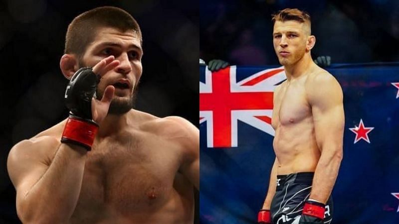 Khabib Nurmagomedov (left) and Dan Hooker (right)