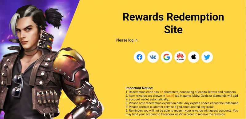 Visit the Rewards Redemption Site and sign in (Image via Free Fire)