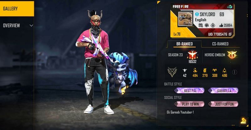 The  Free Fire ID of Skylord (Image via Free Fire)