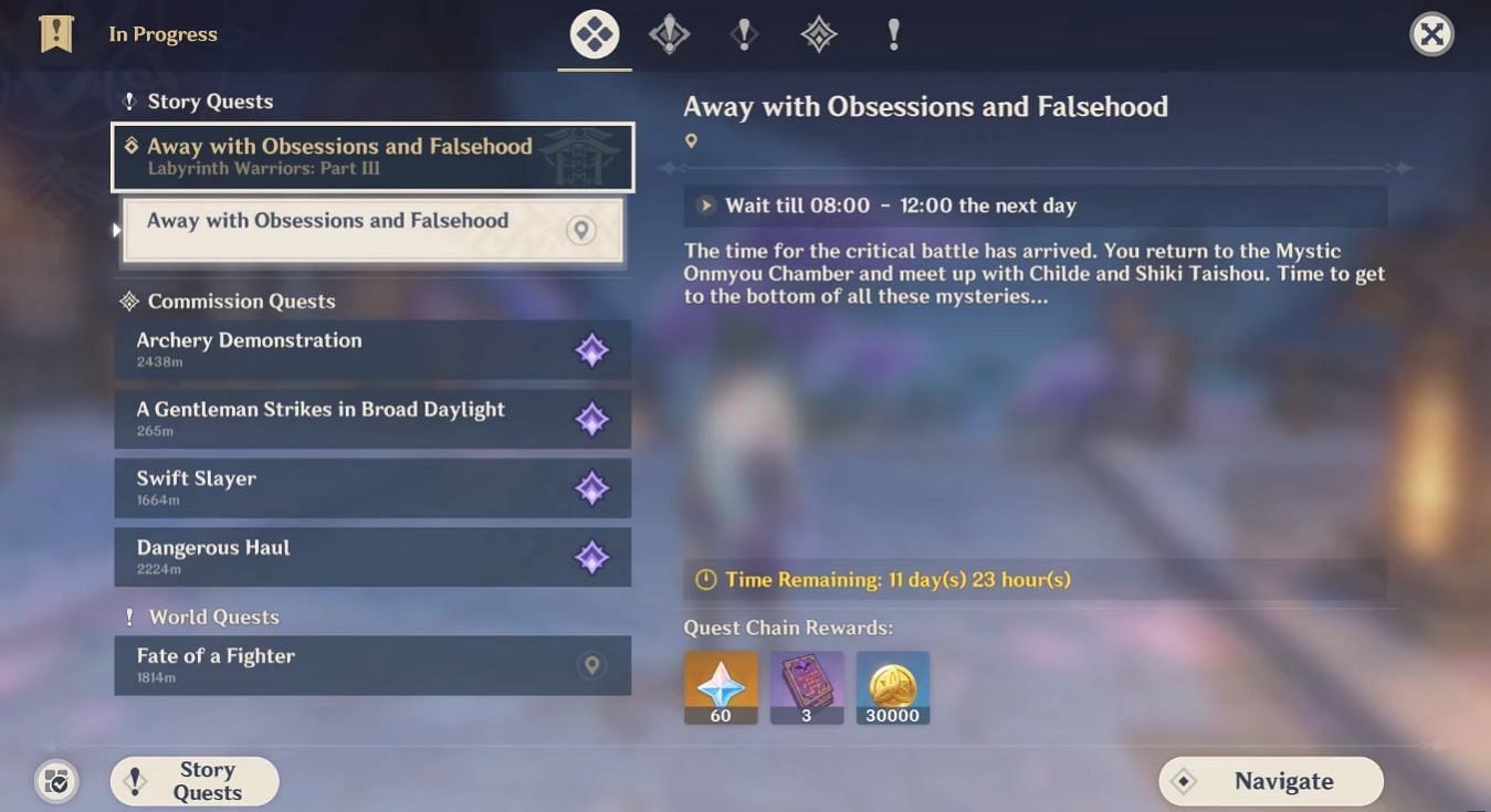 Open the navigation menu to see the Story Quest (Image via Genshin Impact)