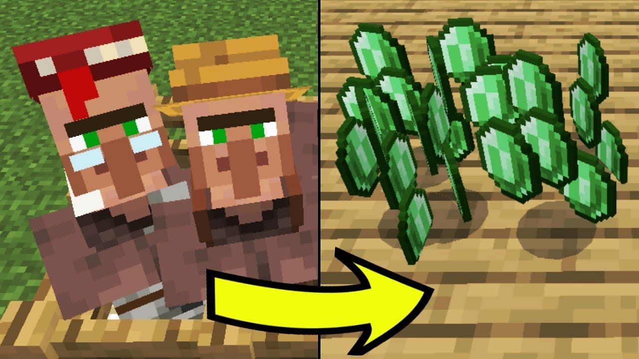 Emerald farming from villagers (Image via YouTube RagingVoidMCPE)