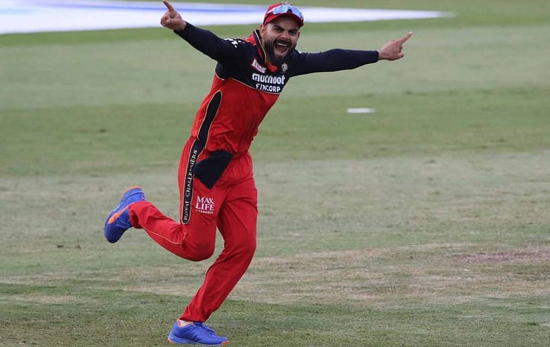 IPL 2021: Virat Kohli celebrates during RCB&#039;s win against Punjab Kings.