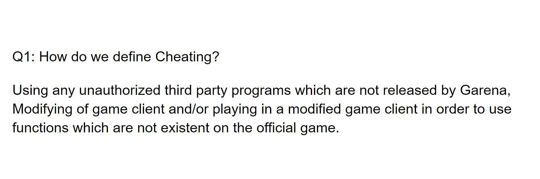 A snippet from Free Fire&#039;s official Anti-hack FAQ (Image via Free Fire)