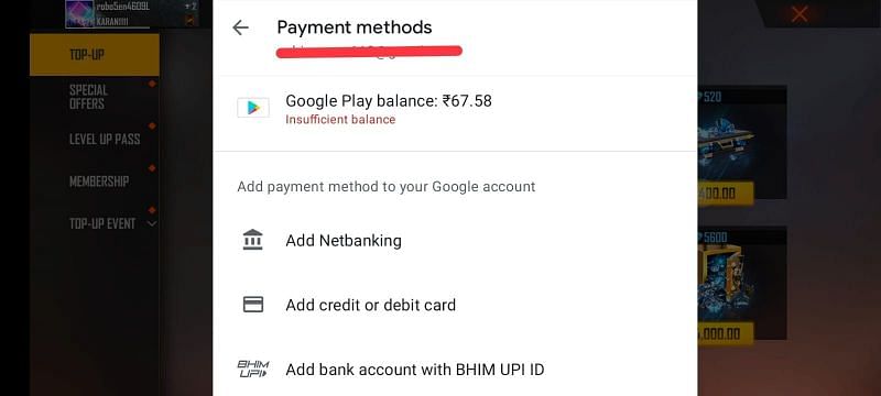 Available payment methods (Image via Free Fire MAX)