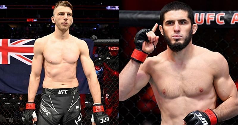 Islam Makhachev (right) has a message for Dan Hooker (left) ahead of UFC 267