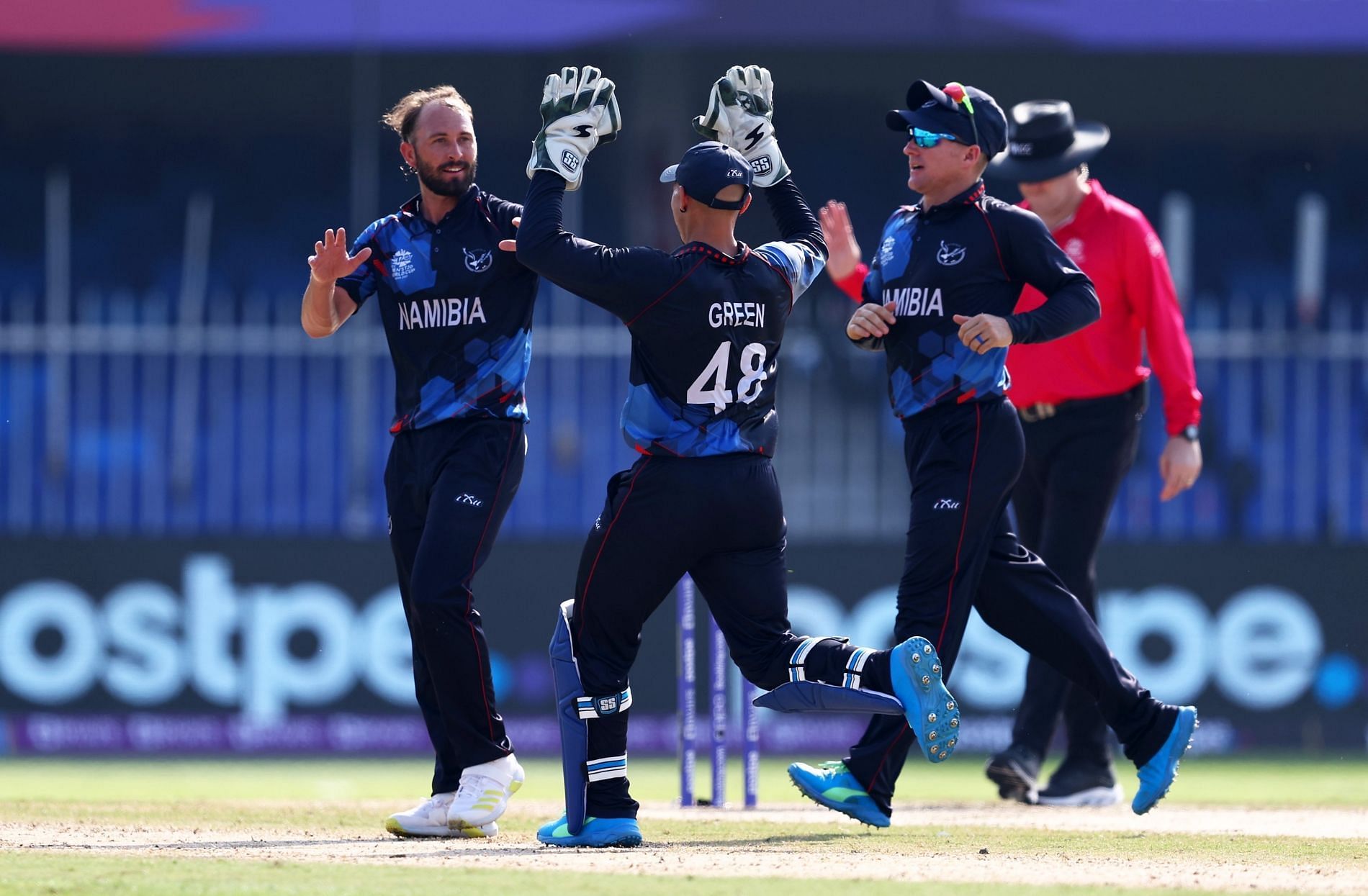 Namibia celebrate the fall of a wicket. Pic: T20WorldCup/ Twitter