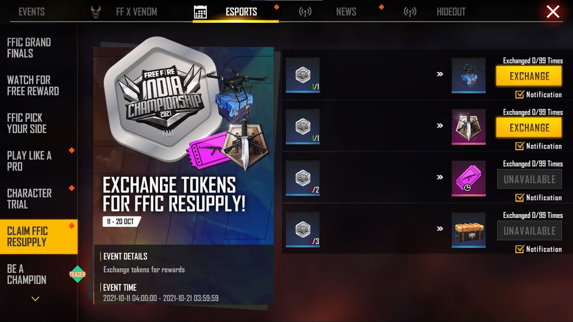 The tokens can be used to redeem different rewards (Image via Free Fire)