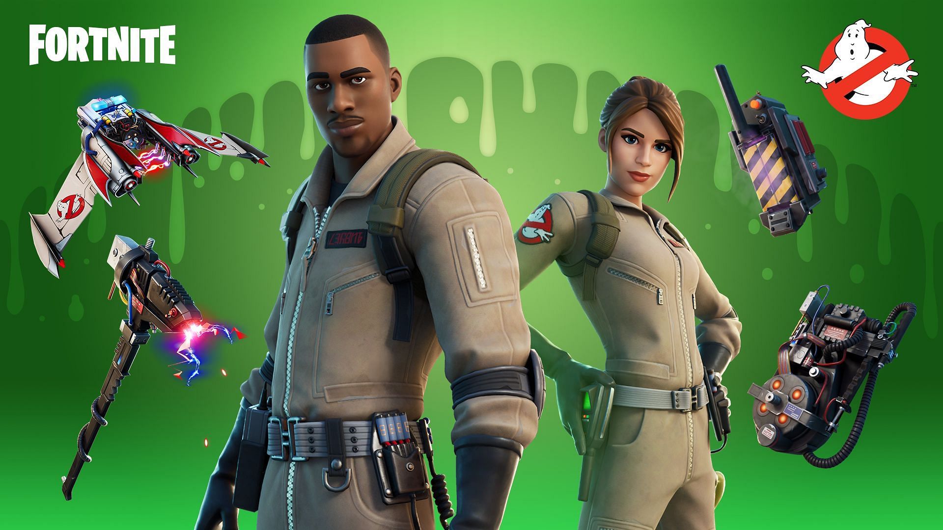 Fortnite has Ghostbusters skins, one of which is a new NPC on the island. (Image via Epic Games)