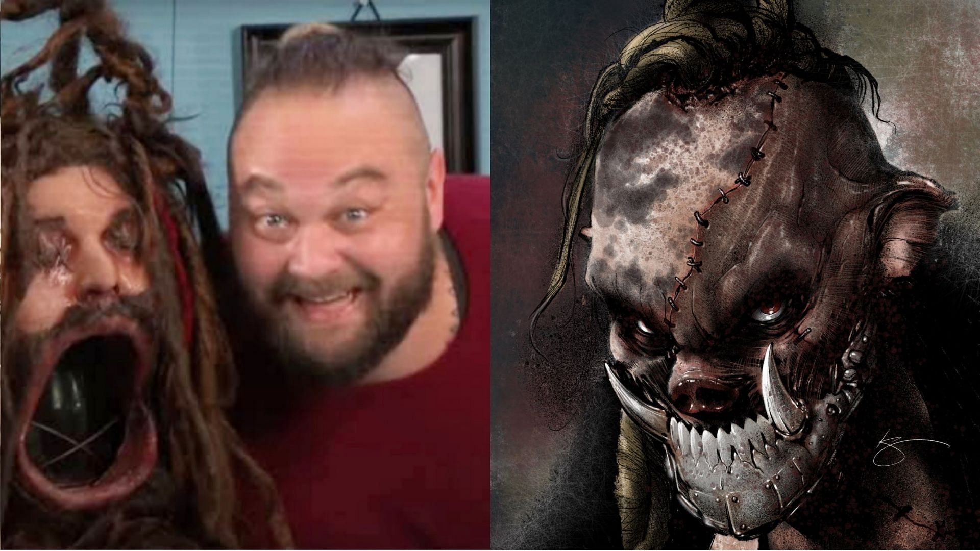 Bray Wyatt in the Firefly Fun House (left); Concept art by Kyle A. Scarborough (right)