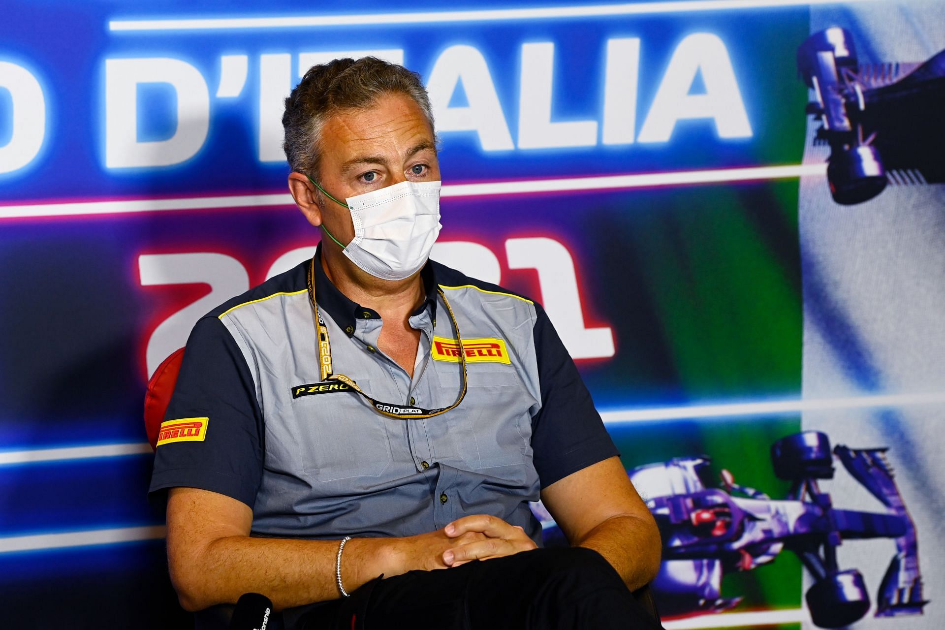Director of Pirelli F1 Mario Isola talks in the Team Principals Press Conference in Monza, Italy. (Photo by Mark Sutton - Pool/Getty Images)