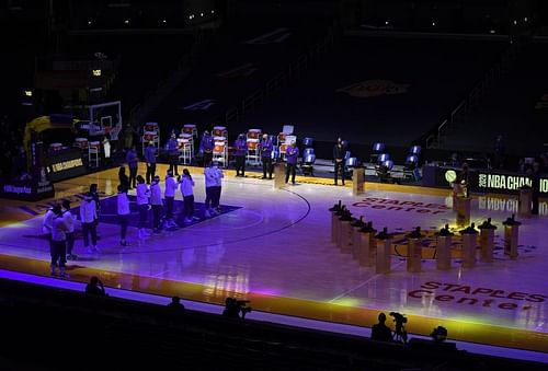 The Los Angeles Lakers and the Los Angeles Clippers in last season's opening game.