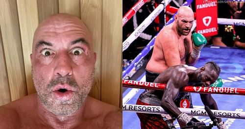 Joe Rogan (L) and Tyson Fury vs. Deontay Wilder (R) via Instagram @joerogan and @espnringside