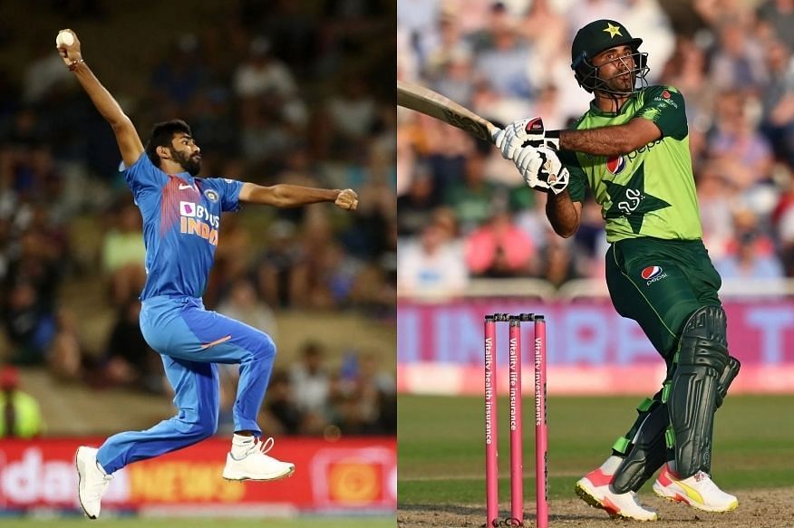 Jasprit Bumrah and Fakhar Zaman. Pic: Getty Images