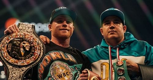 Canelo Alvarez (left) with his trainer Eddy Reynoso (right) [Image credits: @canelo on Instagram]