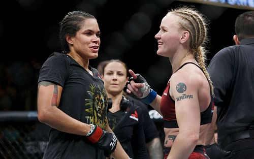 Former UFC women's bantamweight opponents Amanda Nunes (left) and Valentina Shevchenko (right)