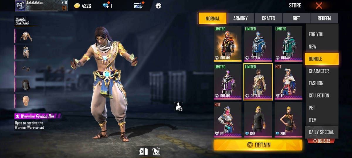 Warrior Prince Bundle in Free Fire (Image via Garena)