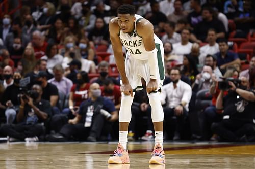 Giannis Anteotkounmpo of the Milwaukee Bucks in action