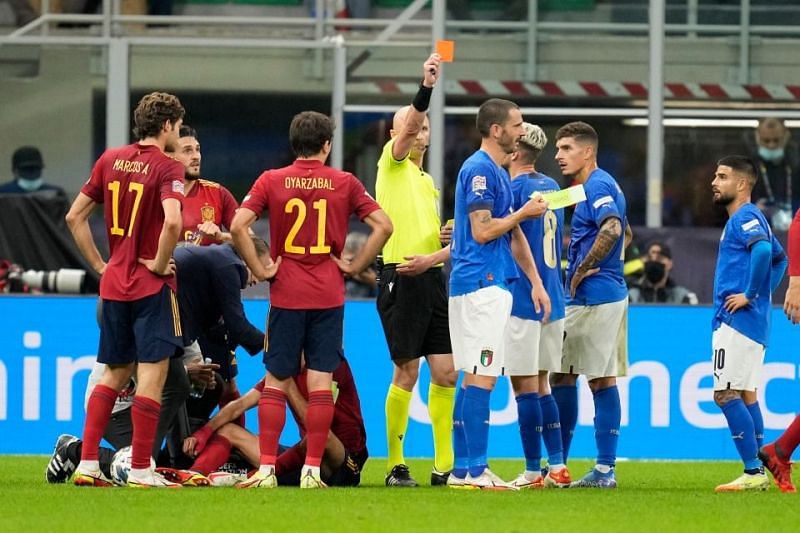 Leonardo Bonucci was sent off in the first-half for two bookable offenses.