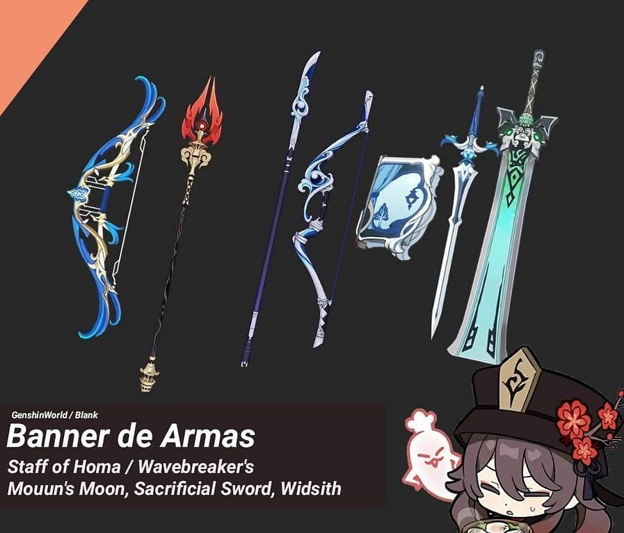 The highlighted weapons to remember (Image via Genshin World)