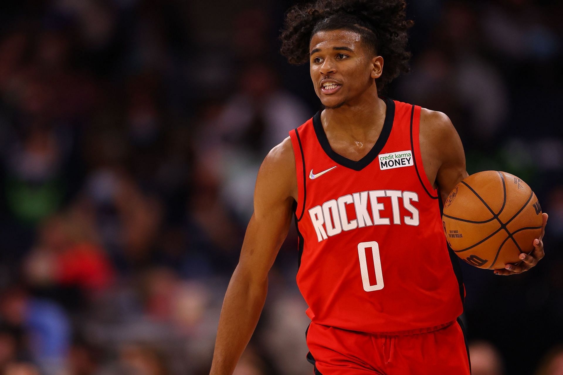 Jalen Green in action for the Houston Rockets v Minnesota Timberwolves