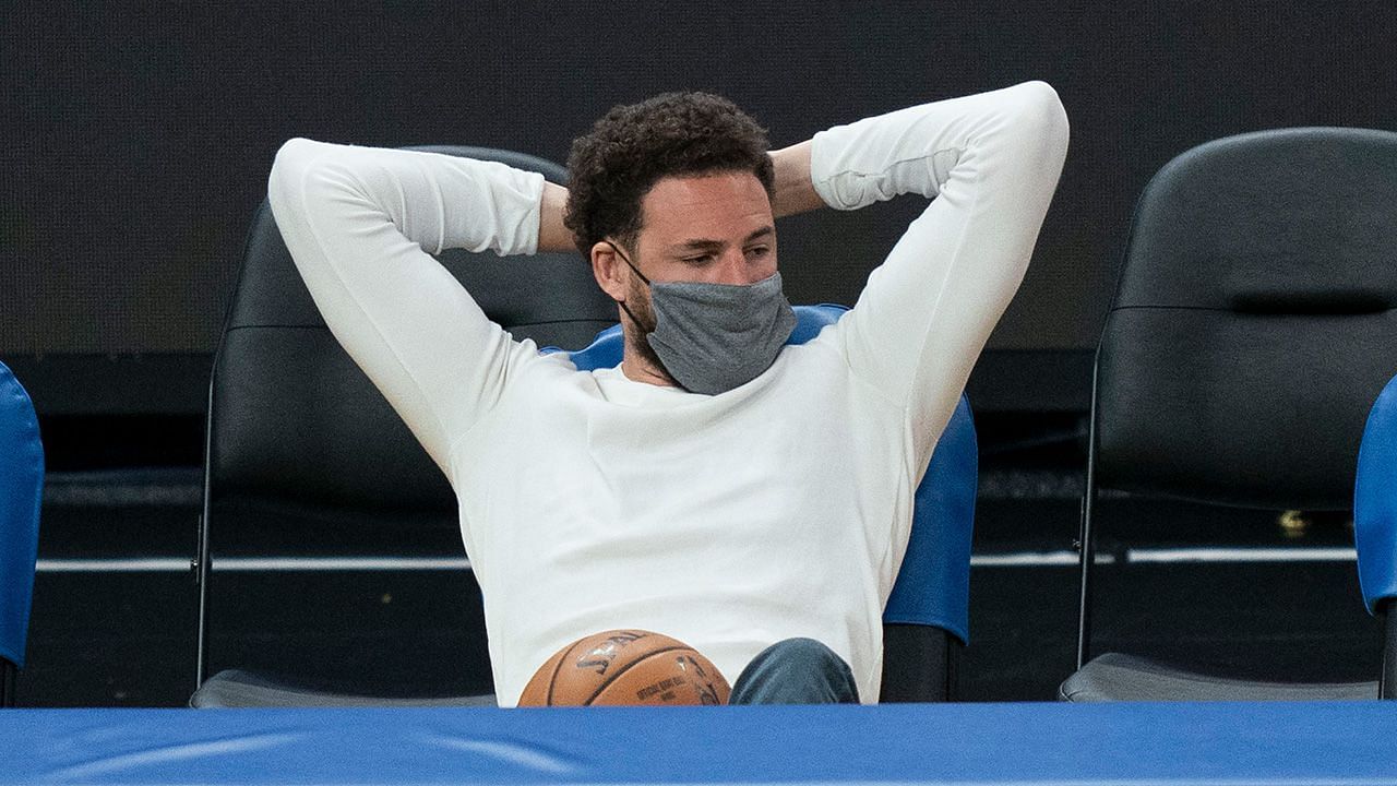 Klay Thompson of the Golden State Warriors on the bench [Source: USA Today]