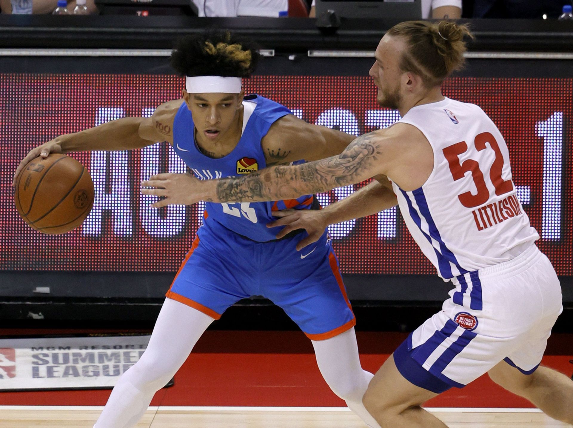 Oklahoma City Thunder rookie Tre Mann with the ball in NBA Summer League