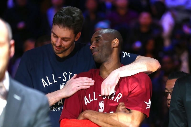 Pau Gasol with Kobe Bryant during the 2016 NBA All-Star Game