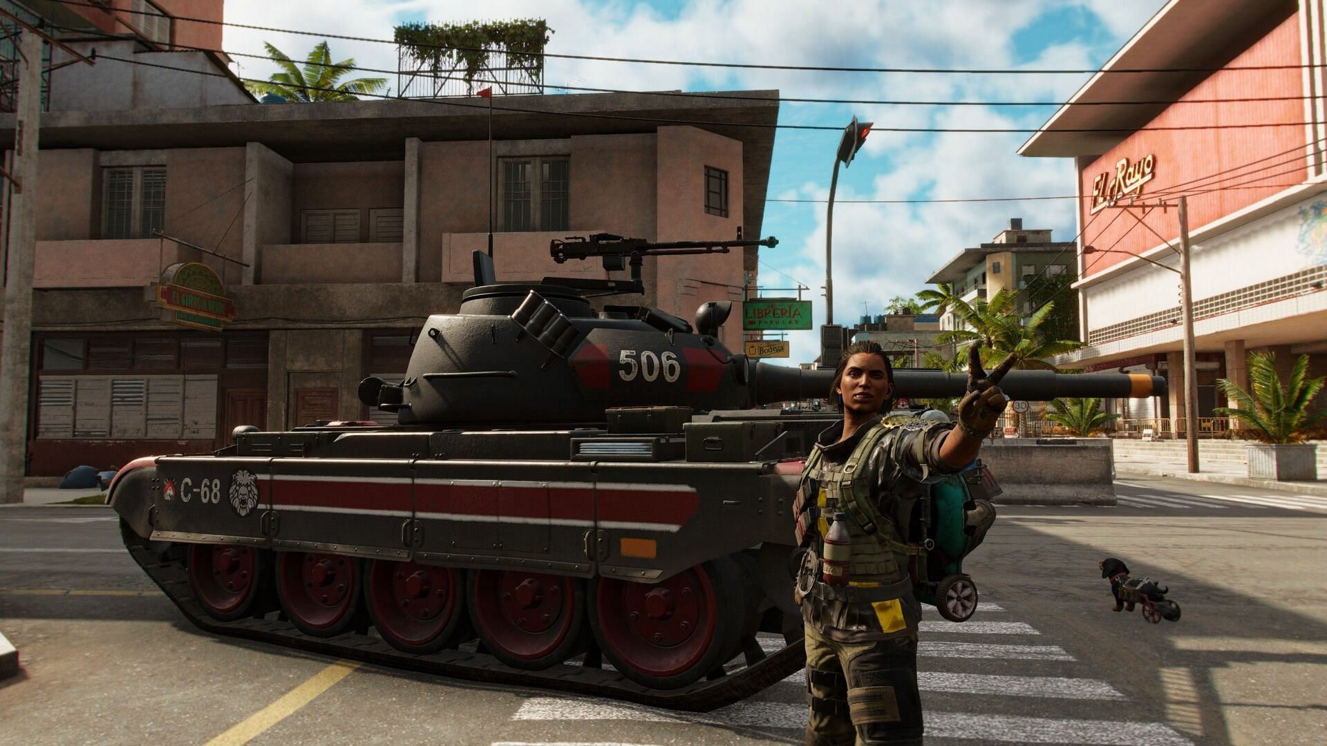 A player posing with a tank in Far Cry 6 (Image via Ubisoft)