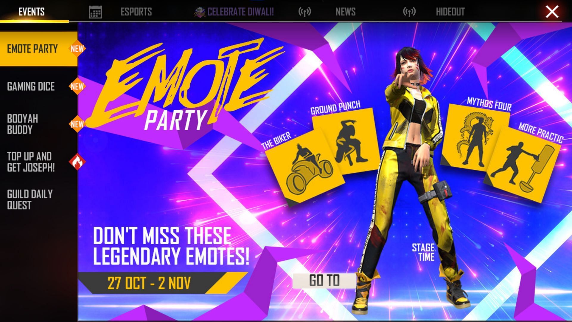 Visit the Emote Party interface (Image via Free Fire)