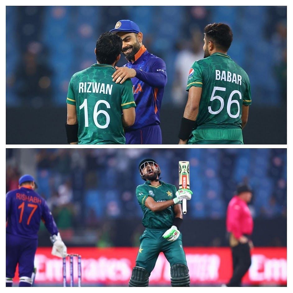 Babar roars while Virat embraces Rizwan as Pakistan beat India by 10 wickets [Image- Twitter]