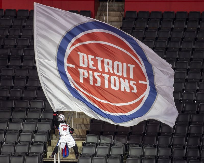 A flag with the Detroit Pistons logo.