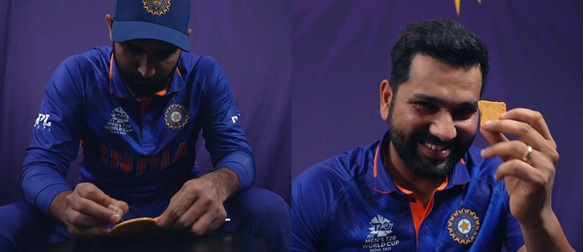 Mohammed Shami and Rohit Sharma during the &#039;Squid Game&#039; challenge. Pic: ICC/ Instagram