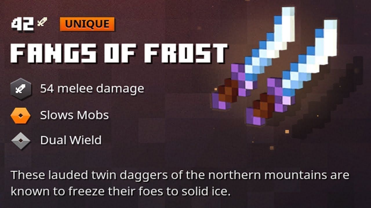 Minecraft Dungeons Fangs of Frost is one of the best unique weapons (Image via Mojang)