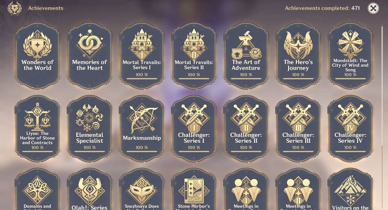 Achievement page in Genshin Impact (Image via Genshin Impact)