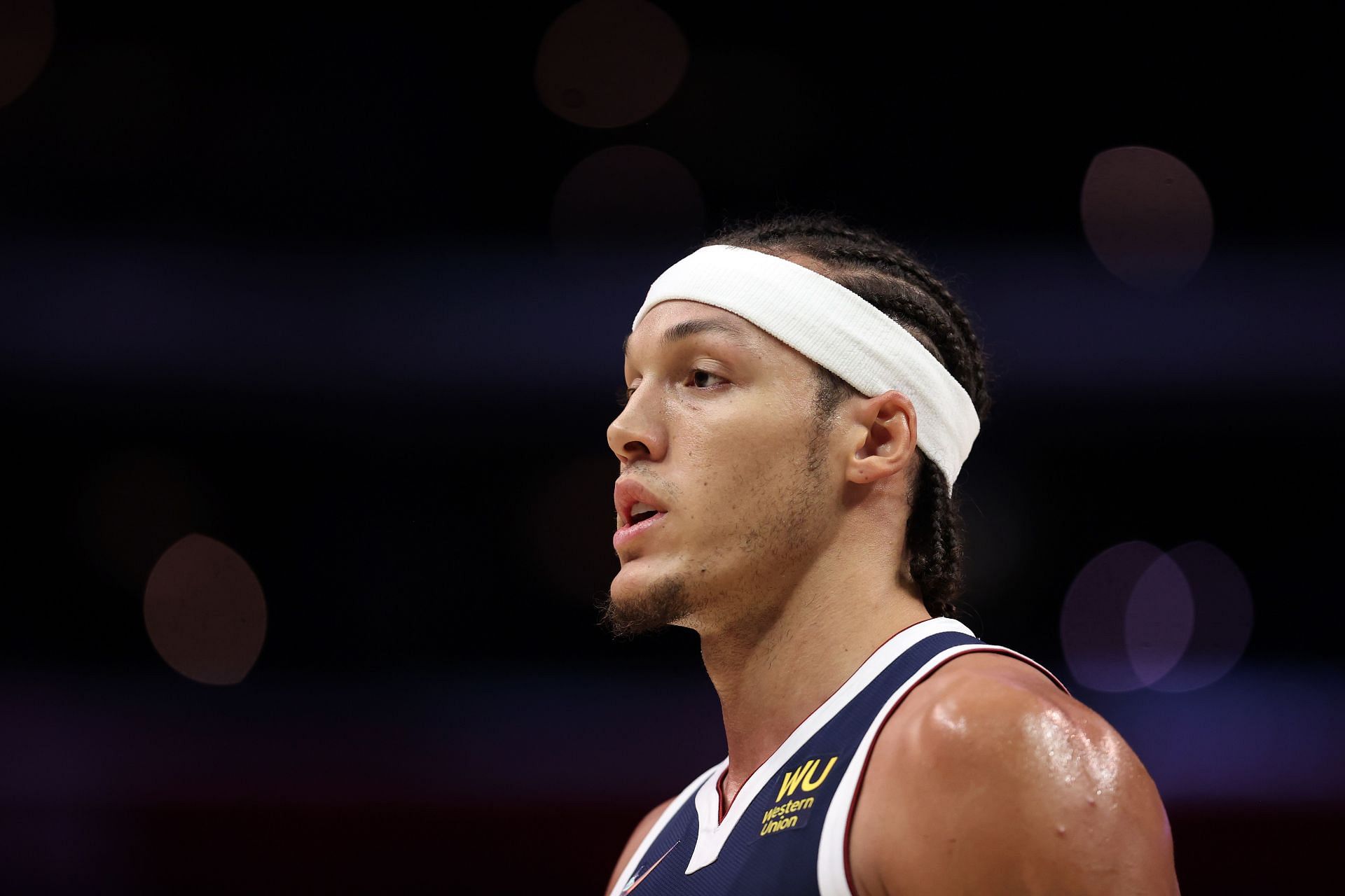 Aaron Gordon #50 of the Denver Nuggets in the first quarter of preseason action against the LA Clippers at Staples Center on October 04, 2021 in Los Angeles, California.