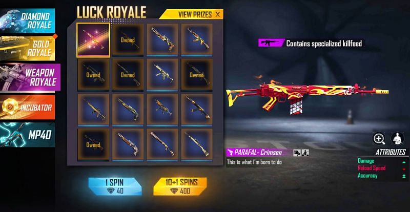 A single spin will need users to spend 40 diamonds (Image via Free Fire)