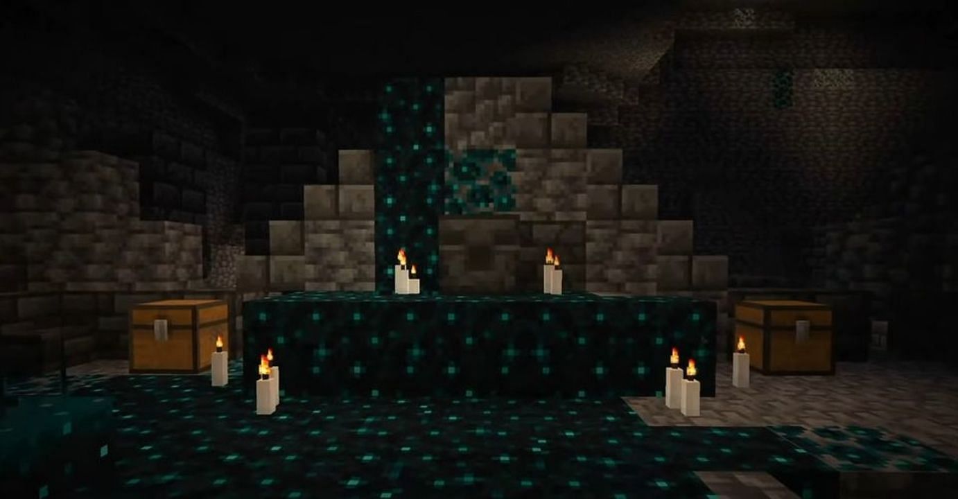 Deep dark cities are rife with sculk growth, much to the Warden&#039;s advantage (Image via Mojang).