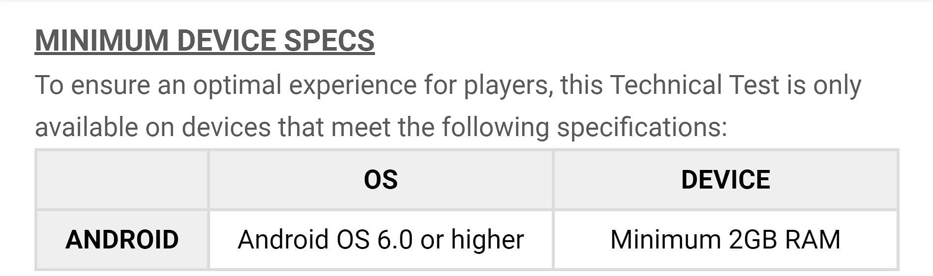 Android minimum device specifications for PUBG New State (Image via PUBG New State)