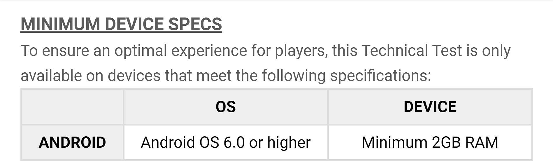 For the Androird platform, players need to meet these specifications (Image via PUBG New State)